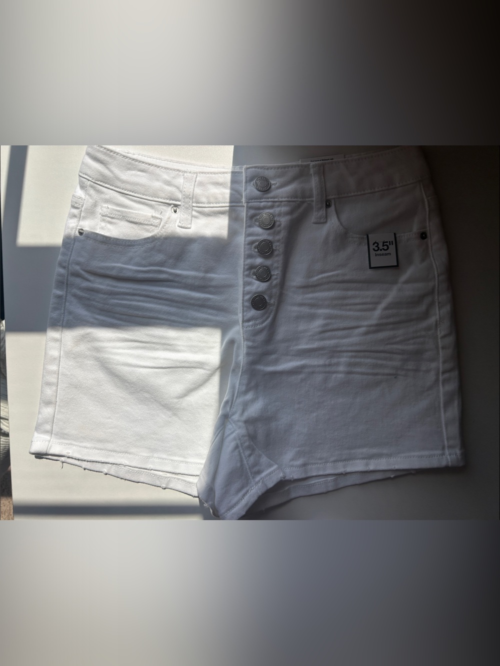 Time and Tru White High-Rise Button-Fly Denim Shorts